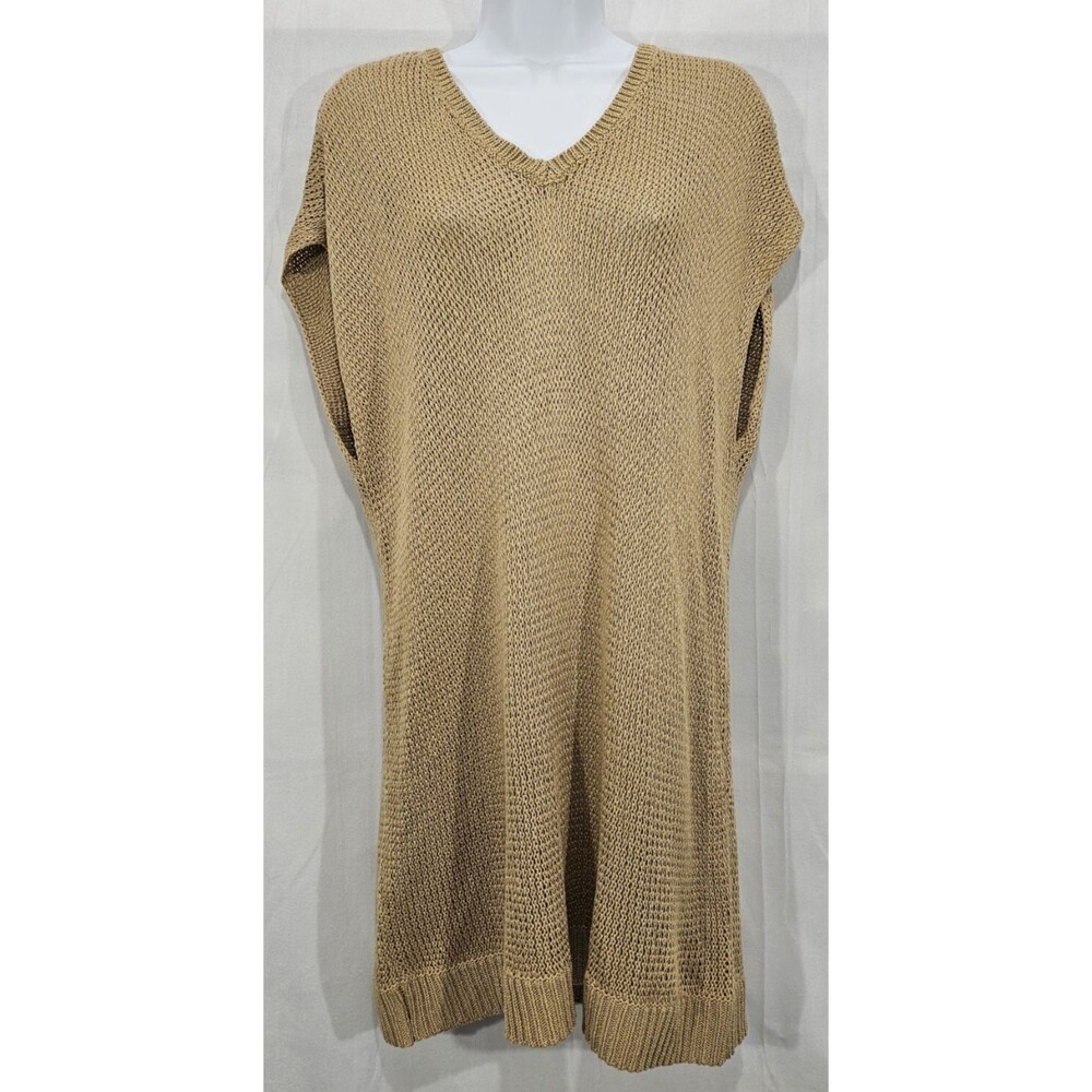 NWT Ralph Lauren Sweater Vest 2X Plus Open Knit Tunic Khaki Quiet Luxury